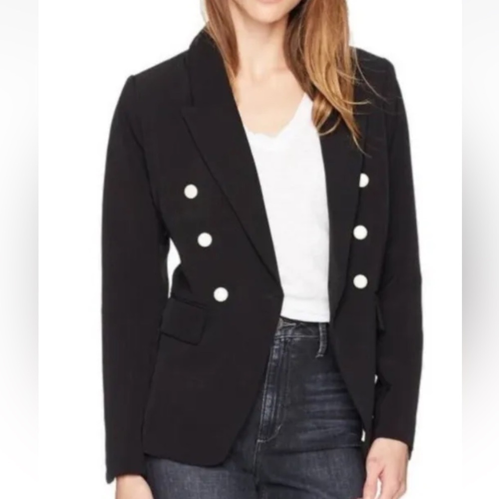 Kensie Smooth Twill Double Breasted Black Blazer with Pearl buttons M